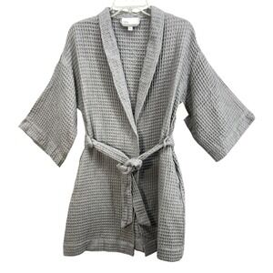 New Nordstrom Rack Robe Womens Sz M Grey Waffle Knit Cotton Kimono Spa